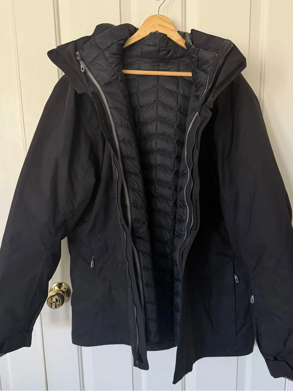 The North Face Black Waterproof Hooded triclimate jacket- 3 in 1 zip out puffer